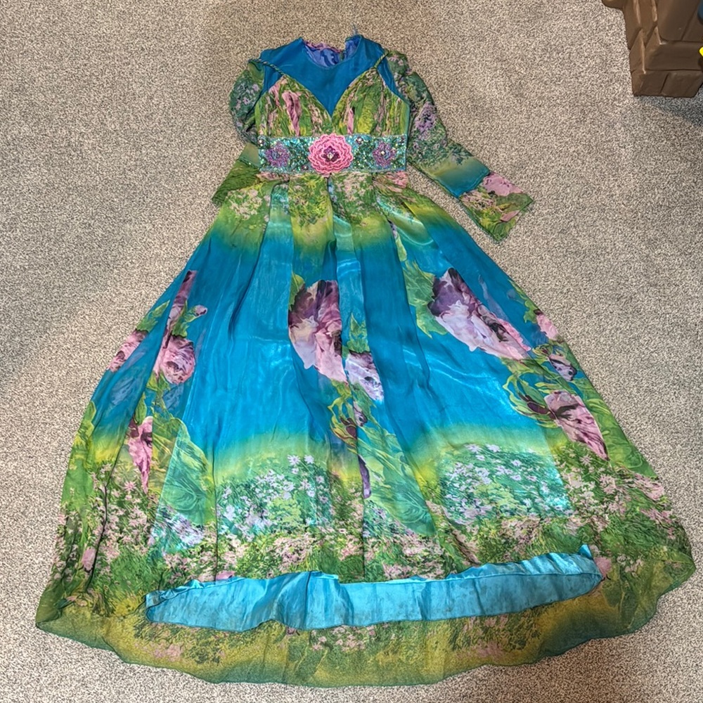 Floral Maxi Dress with Blue and Green Tones